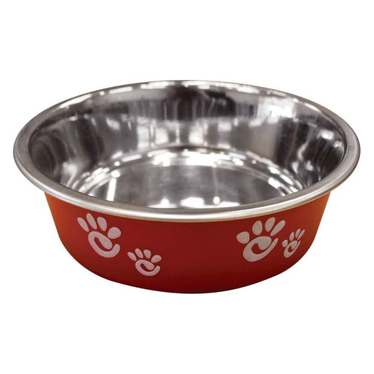 Spot Barcelona Stainless Steel Paw Print Dog Bowl in Multiple Sizes and Raspberry Color