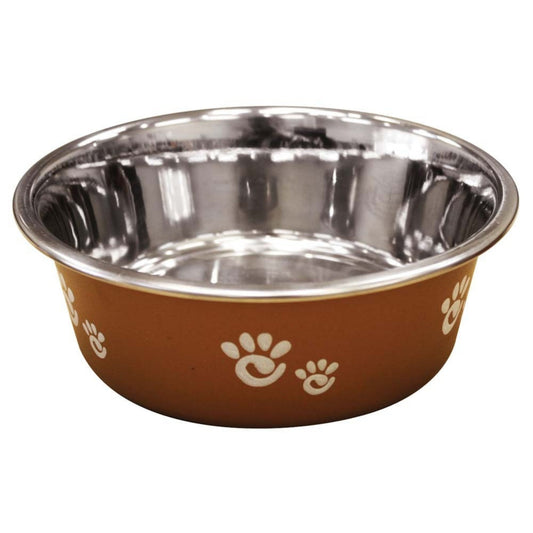 Spot Barcelona Stainless Steel Paw Print Dog Bowl Copper Finish Durable Pet Dish