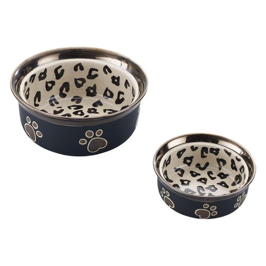 Spot Ritz Copper Rim Dog Bowl Leopard Pattern Durable Pet Feeding Dish