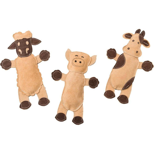 Dura-Fused Leather Barnyard Dog Toy Assorted Brown, Tan 1ea/11 in