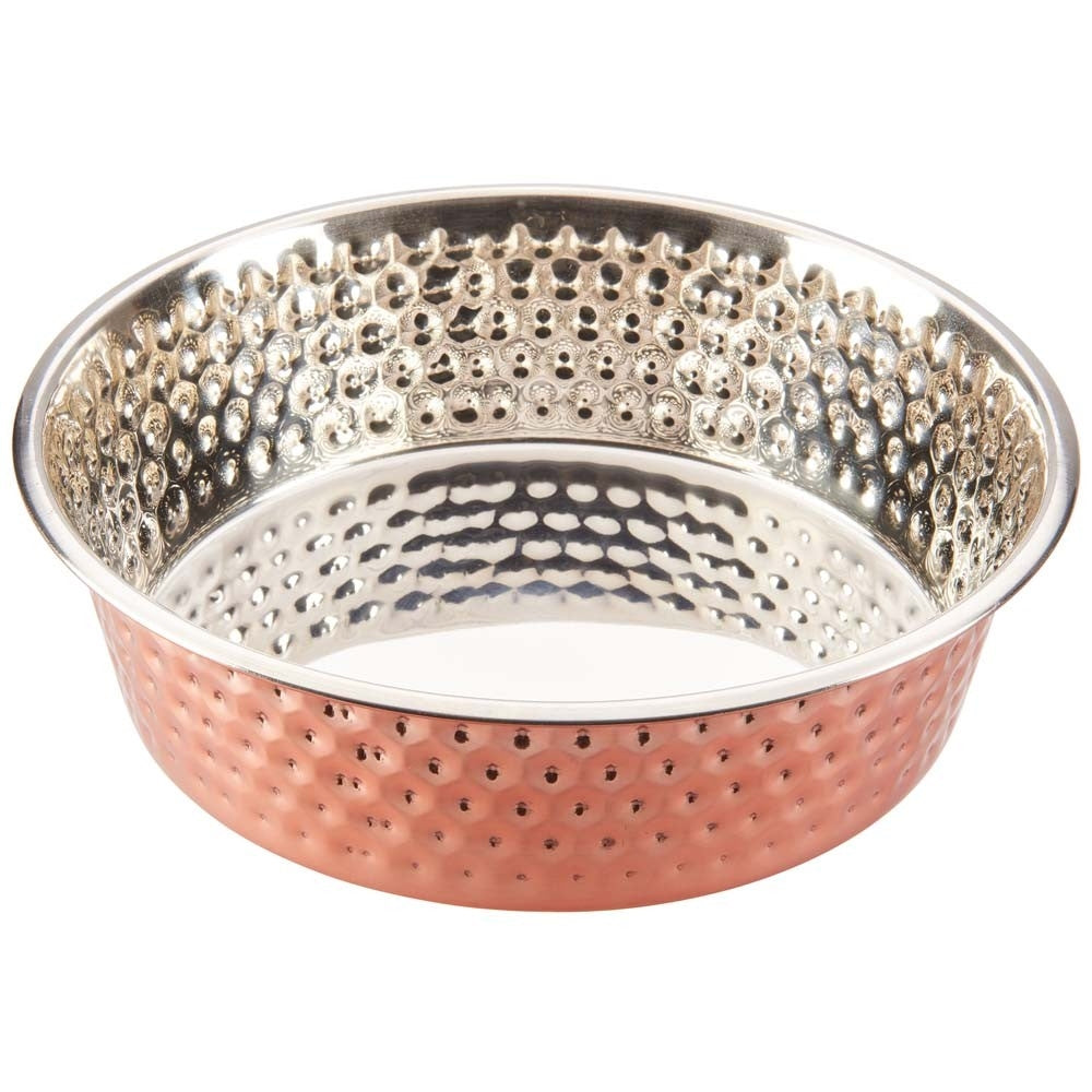 Spot Honeycomb Non Skid Stainless Steel Dog Bowl Hammered Exterior Copper Finish