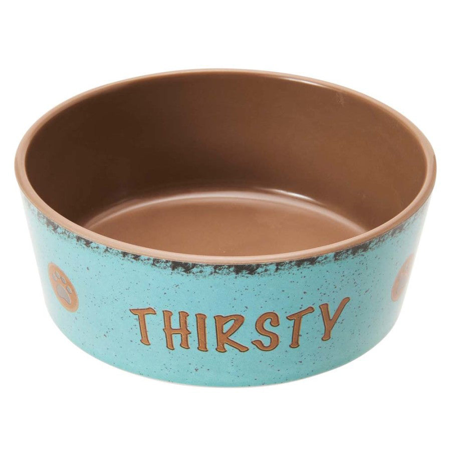 Spot Unbreak-A-Bowlz Stoneware Dog Bowl Turquoise/Tan Durable and Stylish Pet Dish