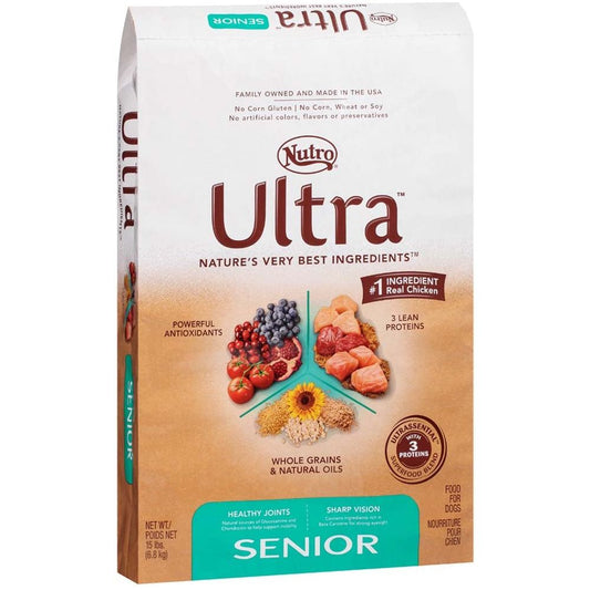 Nutro Products Ultra High Protein Senior Dry Dog Food Trio of Proteins from Chicken, Lamb, and Salmon 15lb
