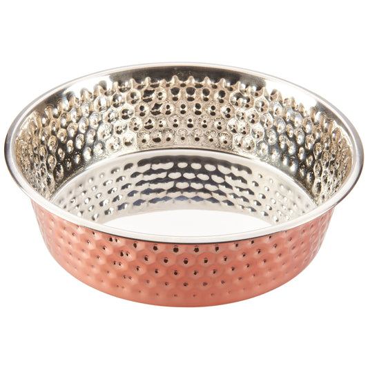 Spot Honeycomb Non Skid Stainless Steel Dog Bowl Hammered Exterior Copper Finish