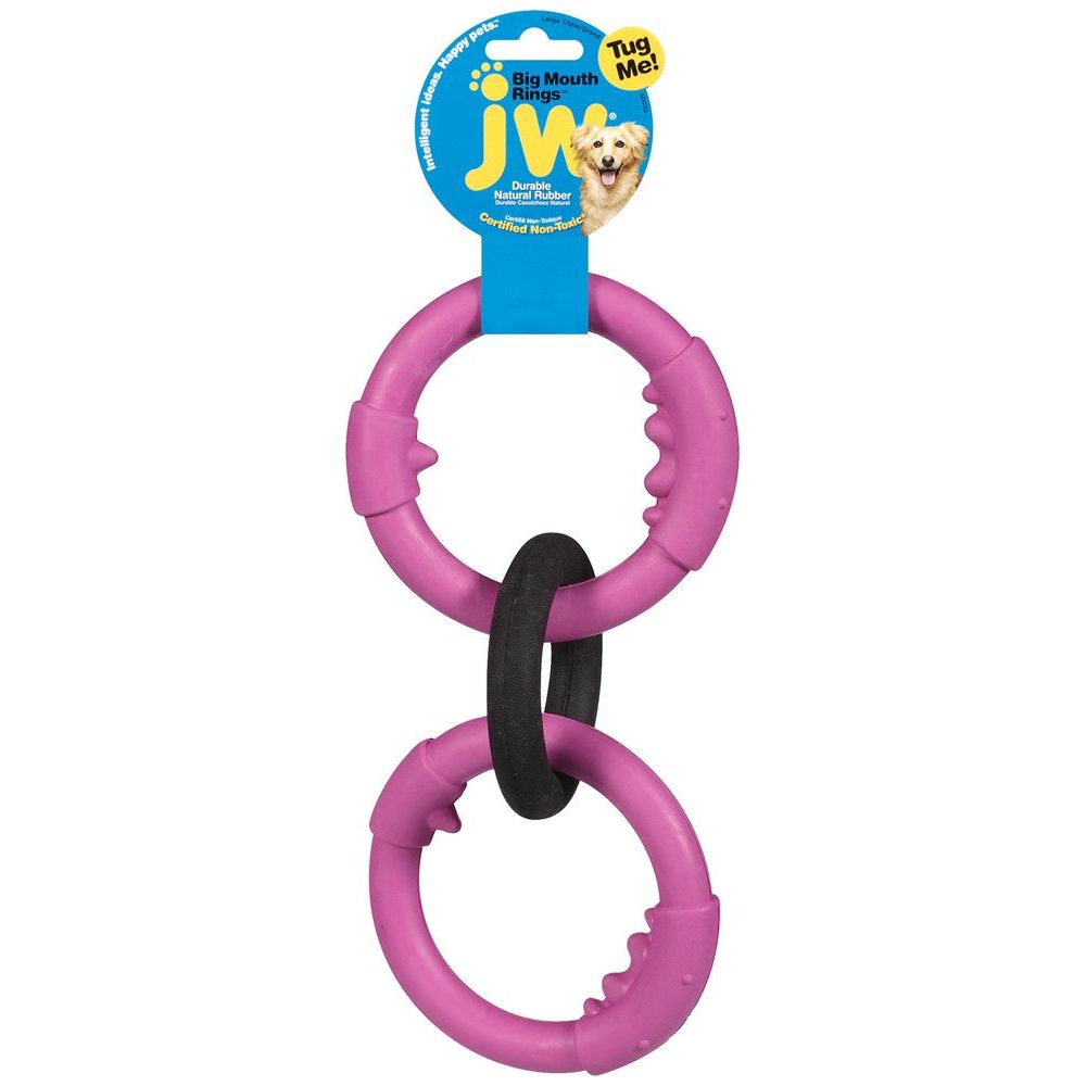 JW Pet Big Mouth Triple Ring Dog Toy Multi-Color Durable Chew Toy for Dogs