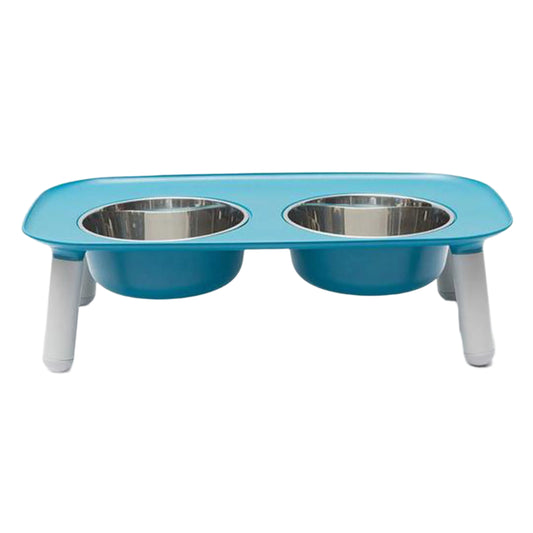 Messy Mutts Dog Double Feeder Elevated Blue