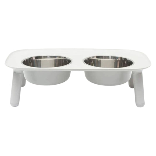 Messy Mutts Dog Double Feeder Elevated Light Grey