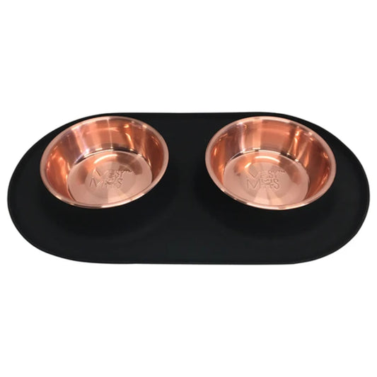 Messy Mutts Dog Silicone Double Feeder With Copper Accents for Medium and Large Dogs