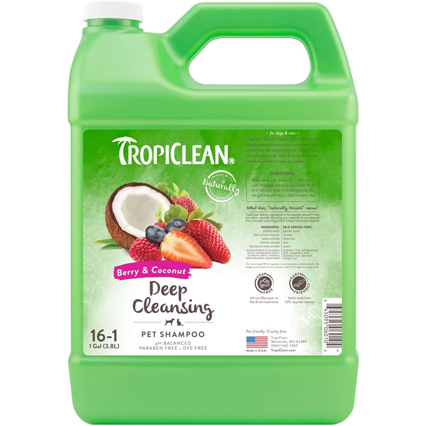 TropiClean Berry & Coconut Deep Cleansing Shampoo for Cats, Kittens, and Pets