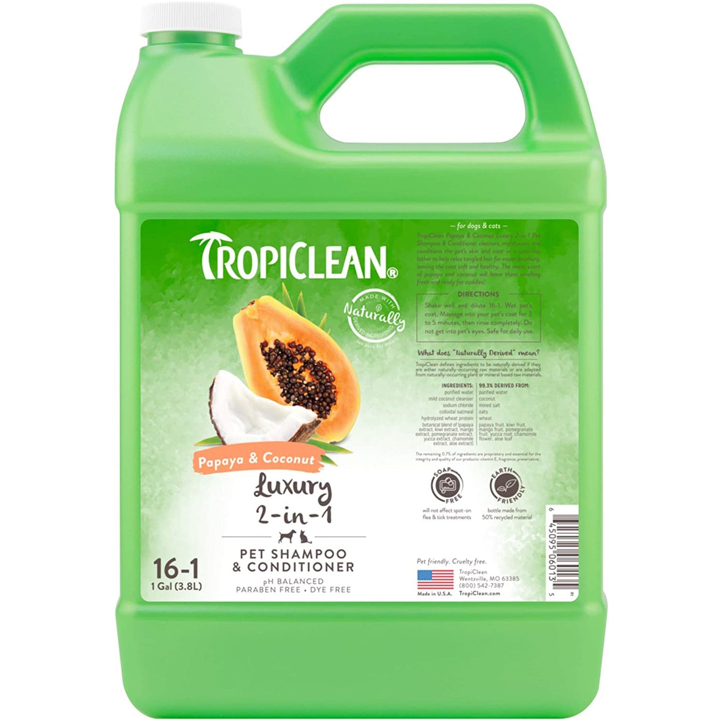 TropiClean Papaya & Coconut Luxury 2-in-1 Shampoo and Conditioner for Pets