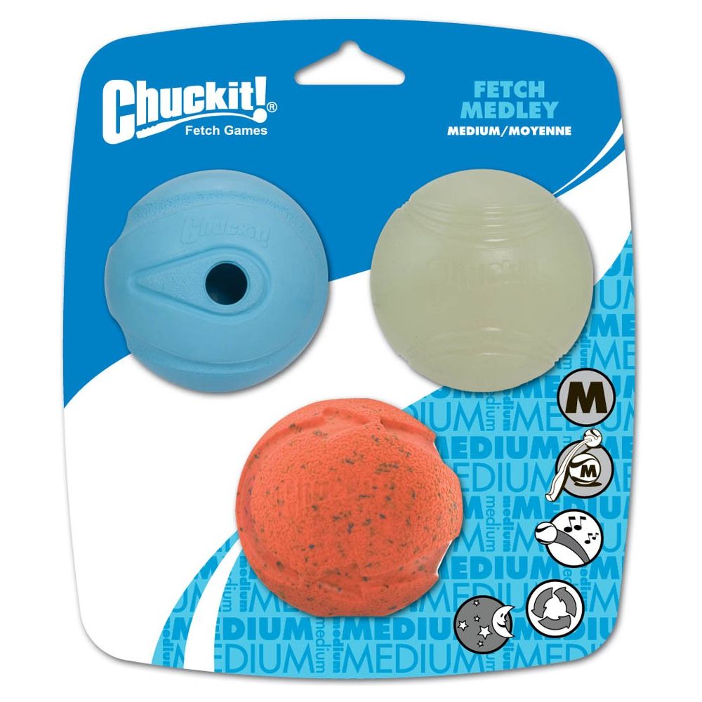 Chuckit! Fetch Medley Balls Dog Toy Assortment 1 Multi-Color 1ea/3 pk, MD