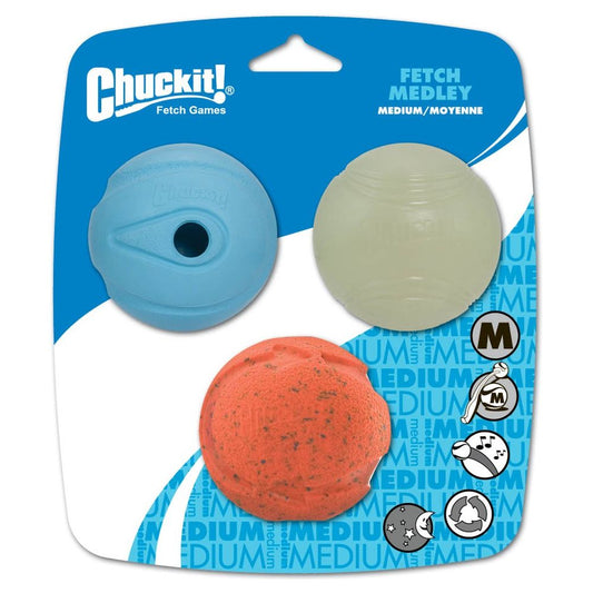 Chuckit! Fetch Medley Balls Dog Toy Assortment 1 Multi-Color 1ea/3 pk, MD