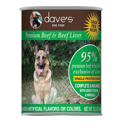 Dave's Pet Food Dog 95% Premium Meats Beef And Beef Liver 12.5oz. (Case of 12)