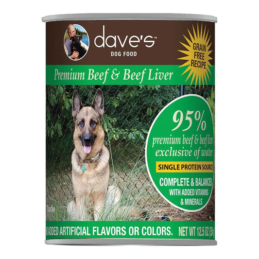 Dave's Pet Food Dog 95% Premium Meats Beef And Beef Liver 12.5oz. (Case of 12)