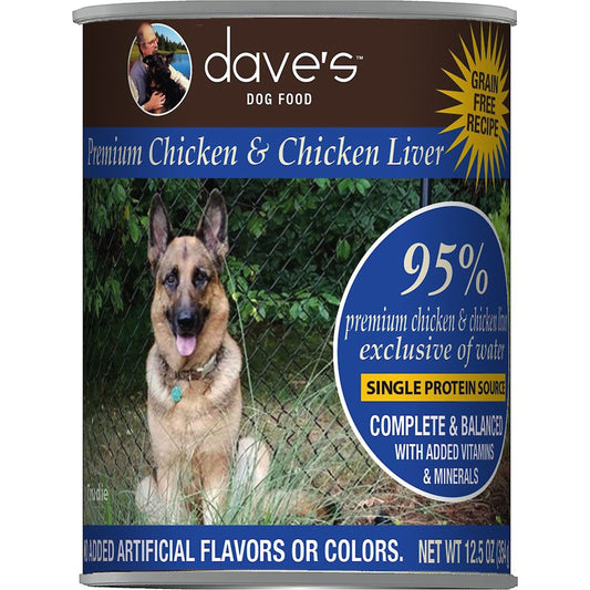 Dave's Pet Food Dog 95% Premium Meats Chicken And Chicken Liver 12.5oz. (Case of 12)
