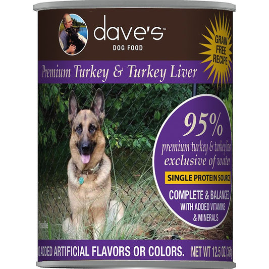 Dave's Pet Food Dog 95% Premium Meats Turkey And Turkey Liver 12.5oz. (Case of 12)