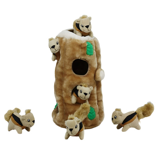Outward Hound Hide-A-Squirrel Dog Toy 1ea Durable Interactive Plush Squeaky Toy for Dogs