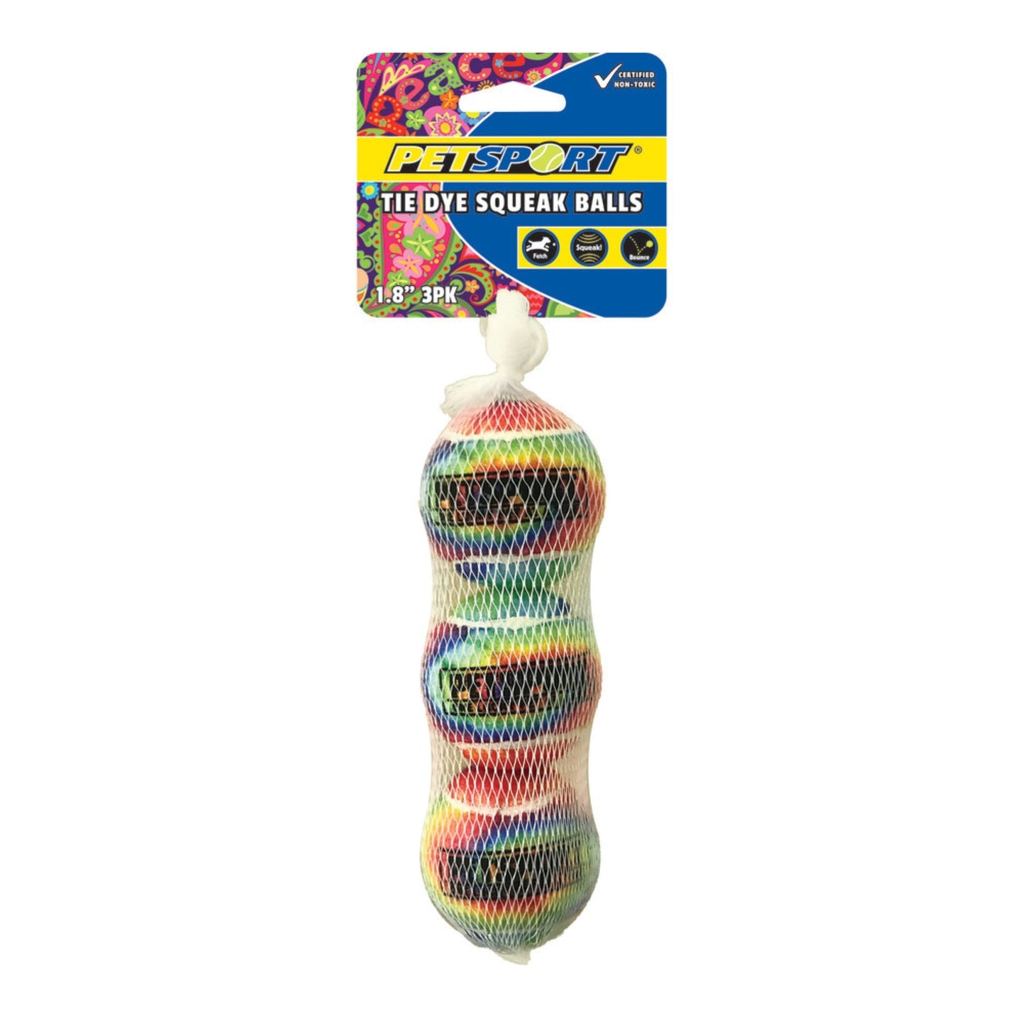 Petsport USA Tie Dye and Rainbow Squeak Ball Dog Toy