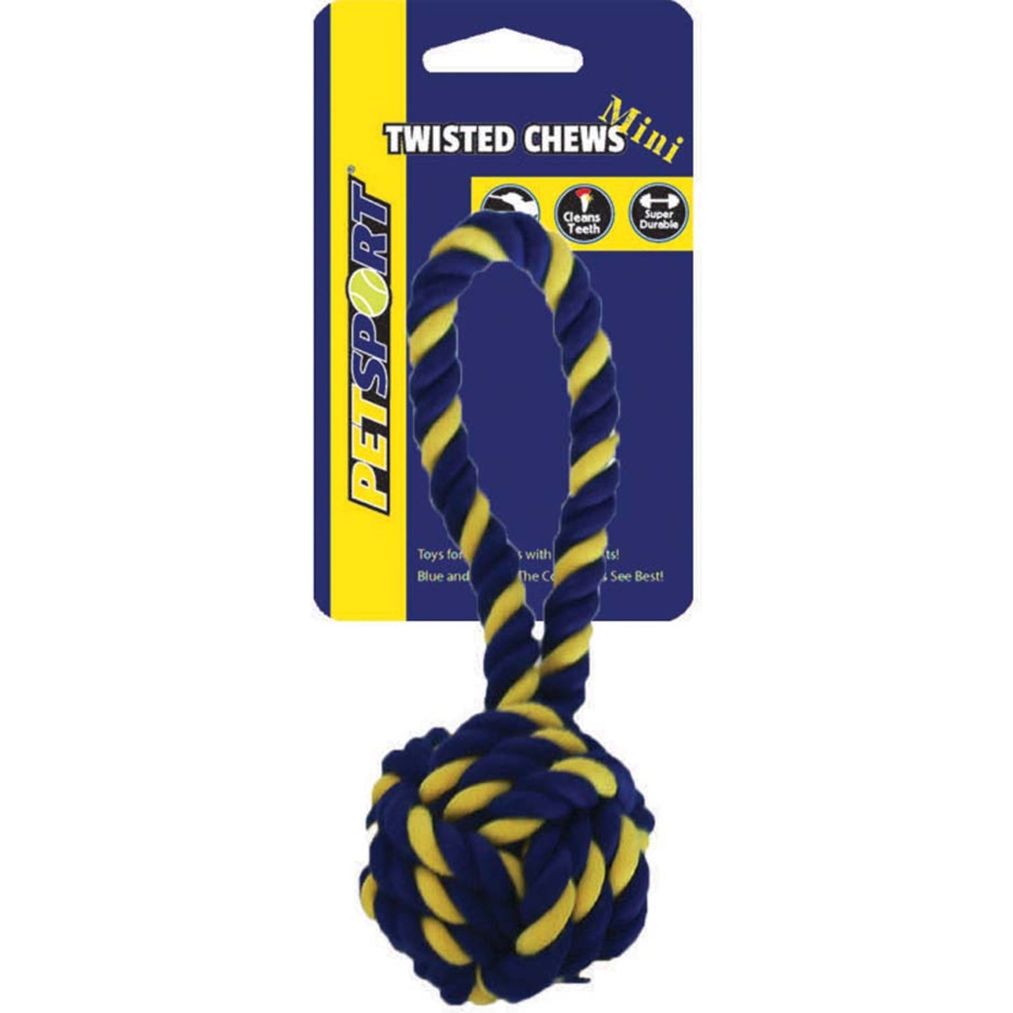 Petsport USA Twisted Chew Monkey Fist Dog Toy Blue, Yellow 1ea/7 in, Mini