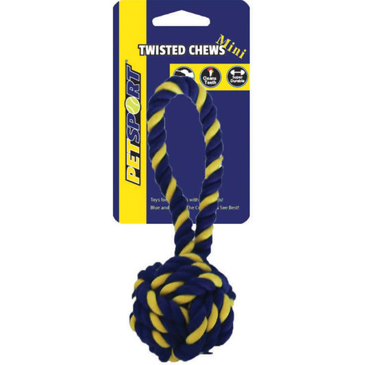 Petsport USA Twisted Chew Monkey Fist Dog Toy Blue, Yellow 1ea/7 in, Mini