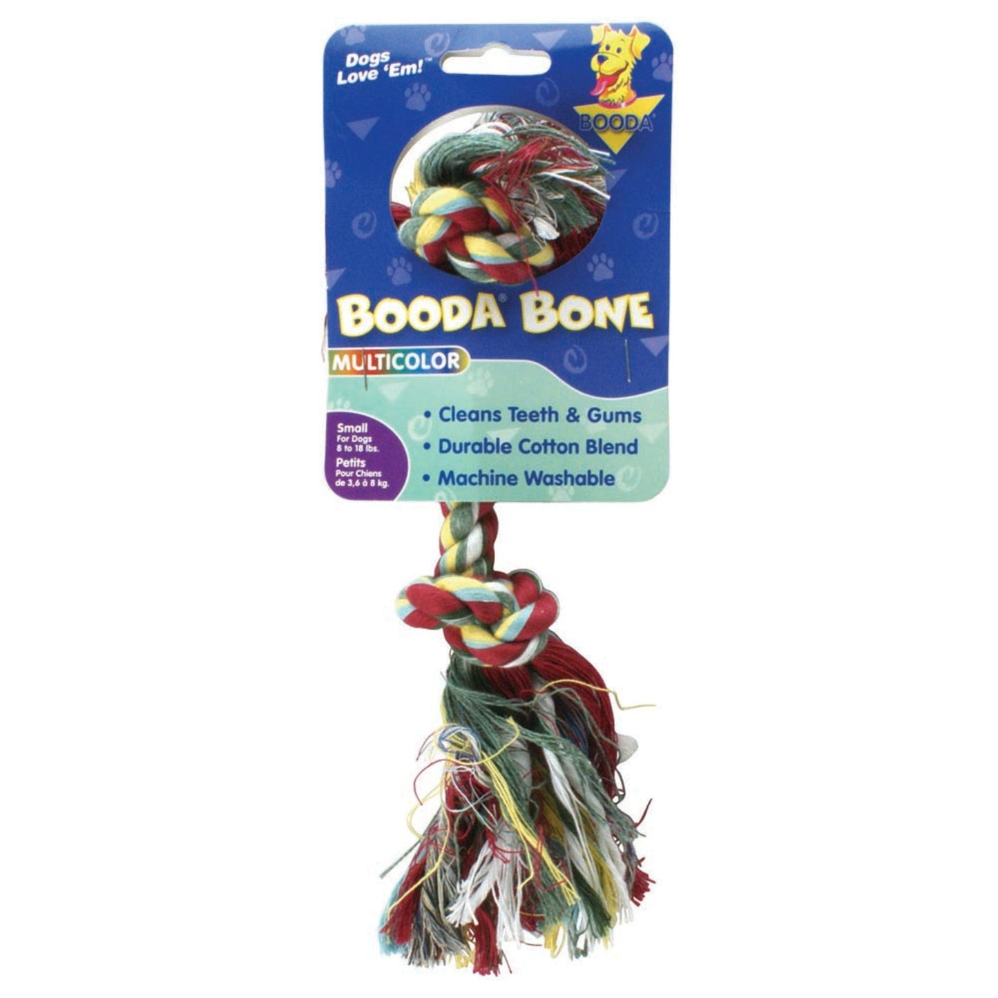 Booda 2-Knot Rope Bone Dog Toy Multi-Color Durable Chew Toy for Dogs