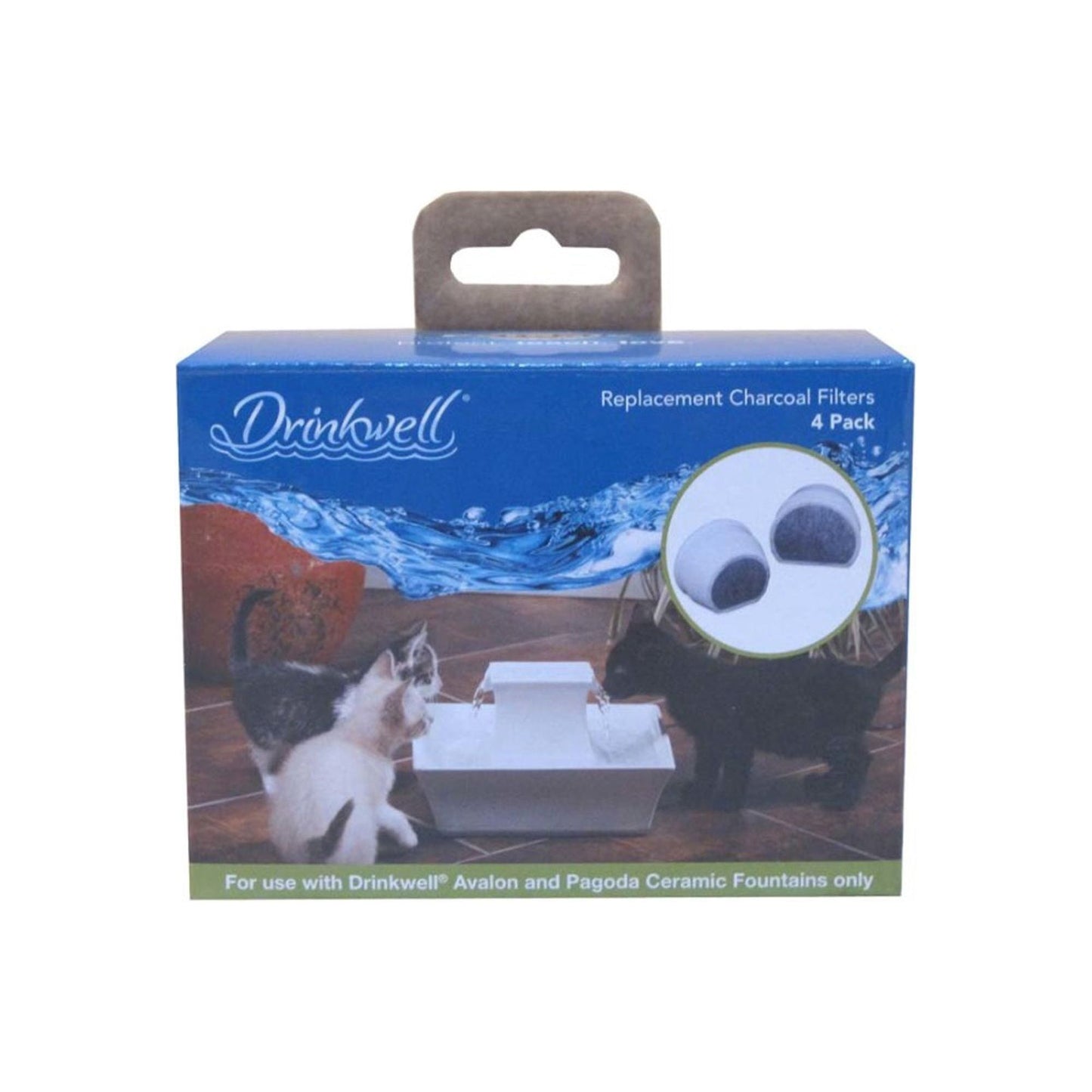 Drinkwell Single Cell Charcoal Replacement Filters for Avalon & Pagoda Ceramic Fountains White 1ea/4 pk