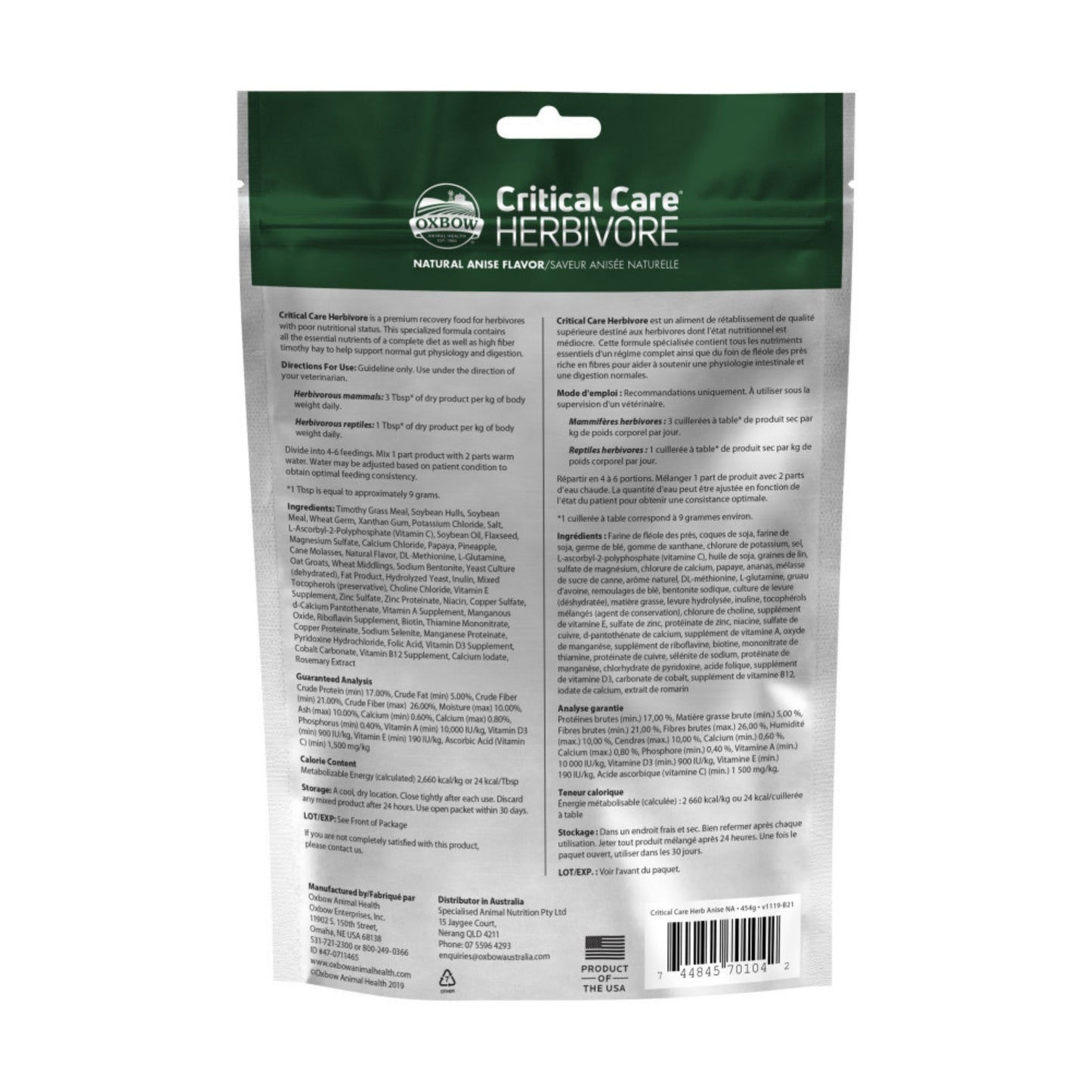 Oxbow Animal Health Critical Care Herbivore Feeding Anise
