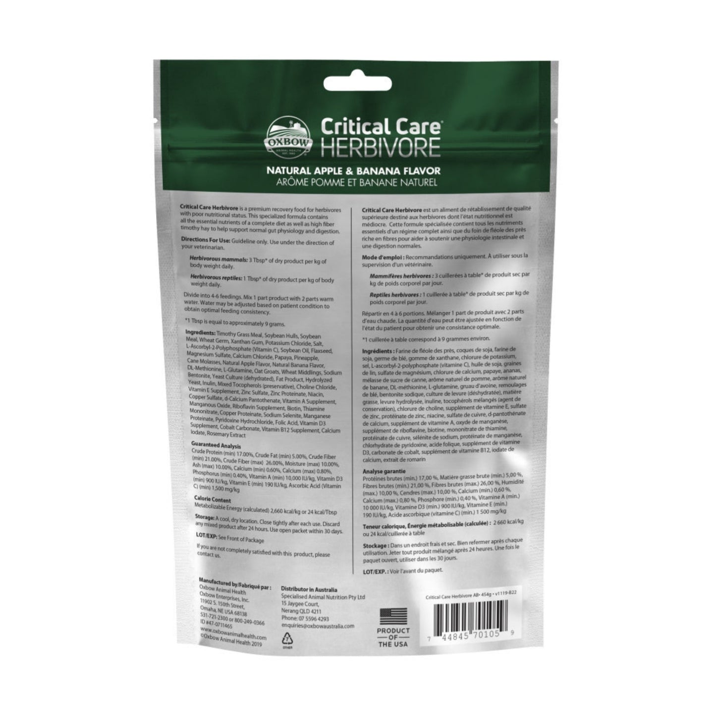 Oxbow Animal Health Critical Care Herbivore Feeding FormulaApple  Banana