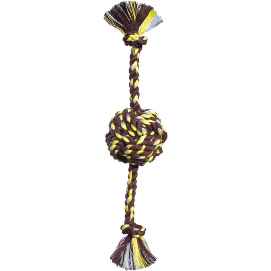 Mammoth Pet Products Monkey Fist Ball Dog Toy with Rope Ends Brown/Yellow