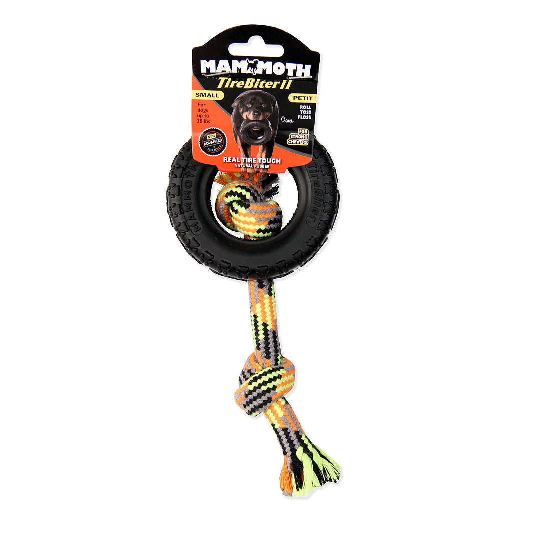 Mammoth Pet Products TireBiter II with Rope Dog Toy Multi-Color Durable Chew Toy