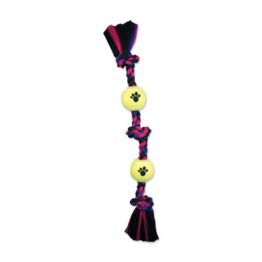 Mammoth Pet Products 3 Knot Tug Dog Toy with Tennis Balls Multi-Color Durable Chew Toy