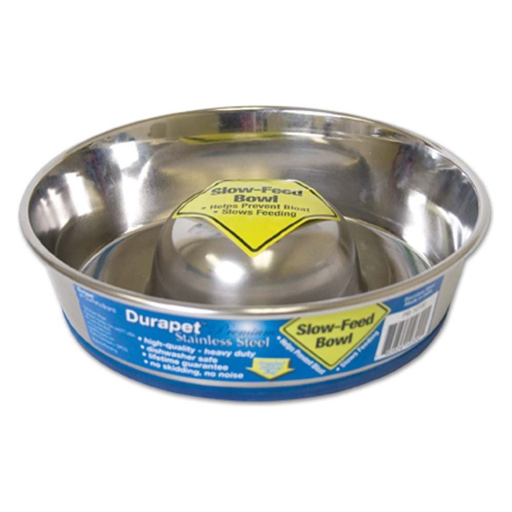 OurPets Premium Stainless Steel Slow Feed Dog Bowl Silver 1ea/SM