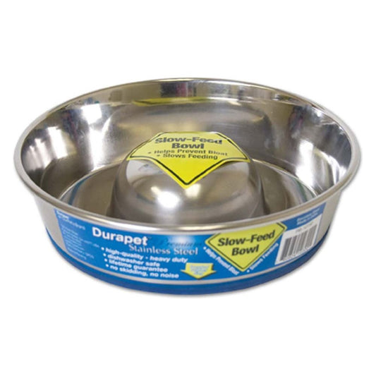 OurPets Premium Stainless Steel Slow Feed Dog Bowl Silver 1ea/SM