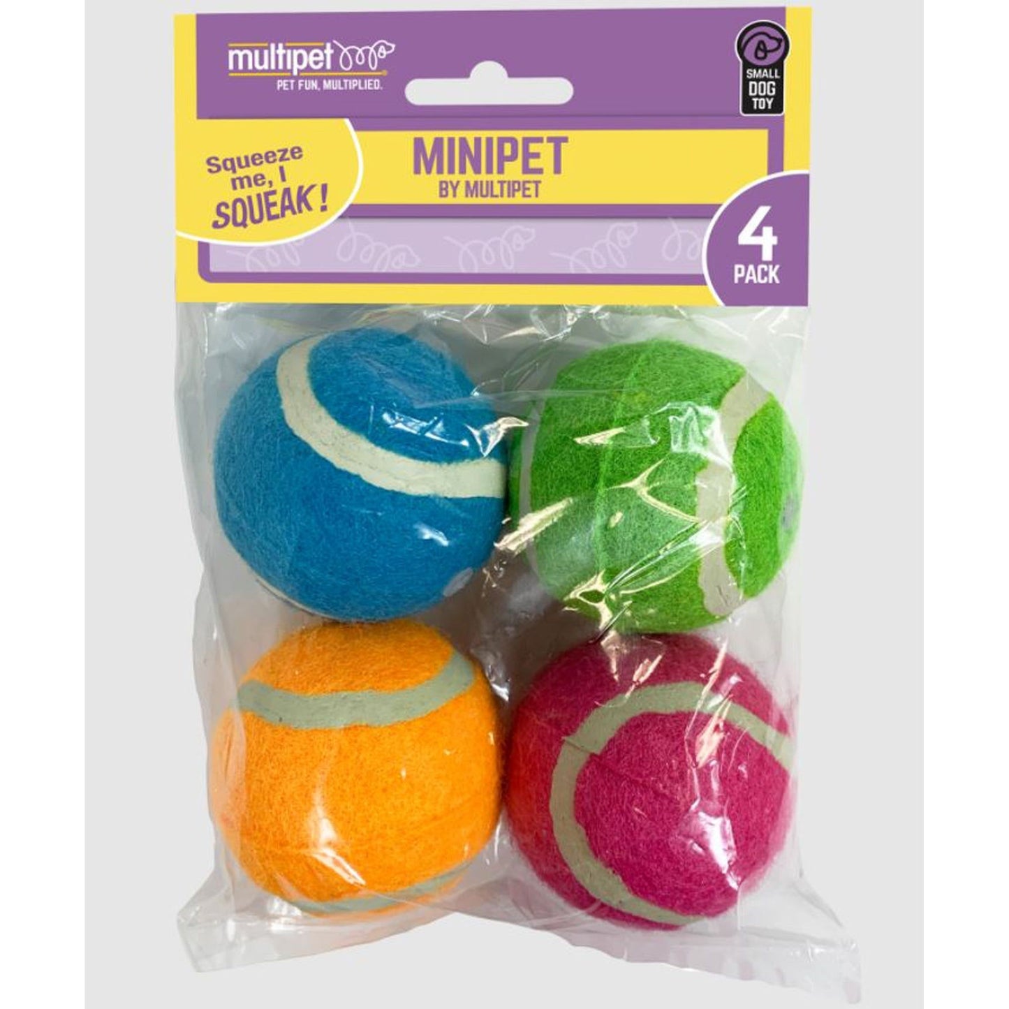 Multipet Squeaky Tennis Balls 4Pk. 2 Inch