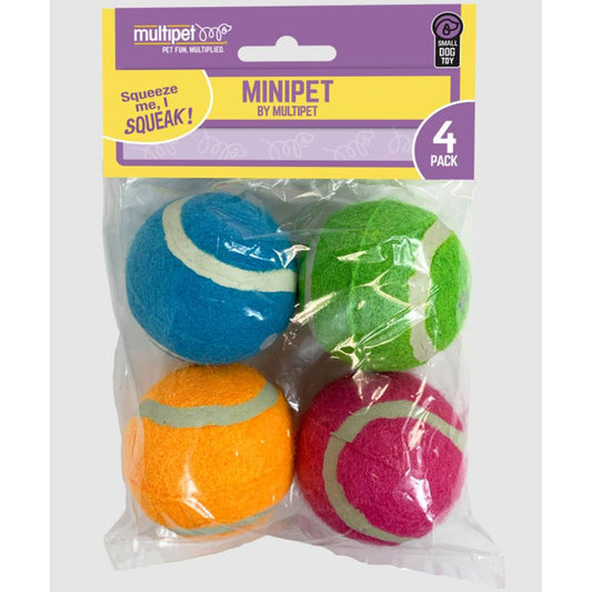 Multipet Squeaky Tennis Balls 4Pk. 2 Inch