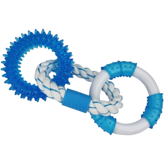 Multipet Canine Clean Peppermint With 3 Rings - 2 TPR And 1 Rope Dog Toy Blue, White 1ea/11 in