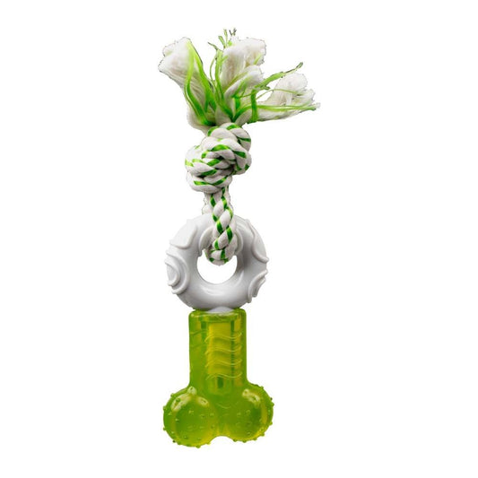 Multipet Canine Clean Spearmint Bone With Donut And Rope Dog Toy Green, White 1ea/7.5 in