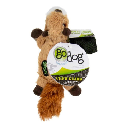 Godog Flatz Squirrel Squeaky Plush Flattie Dog Toy Brown