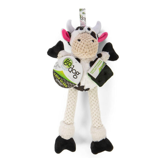 Godog Checkers Skinny Cow Dog Toy Black/White Durable Chew Toy for Dogs