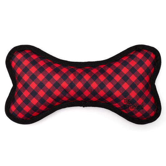 The Worthy Dog Bone Buffalo Plaid Durable Chew Toy for Dogs