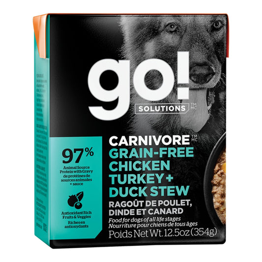 Go! Dog Carnivore Grain Free Stew Chicken, Turkey & Duck 12.5oz. (Case of 12)