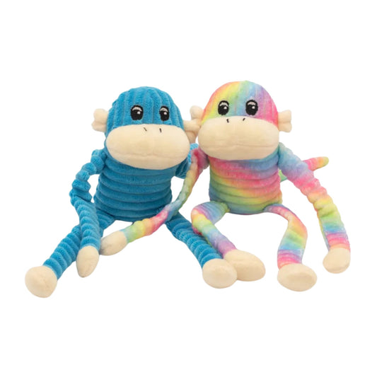 Zippy Paws Spencer The Crinkle Monkey Rainbow/Blue Small- 2 Pk