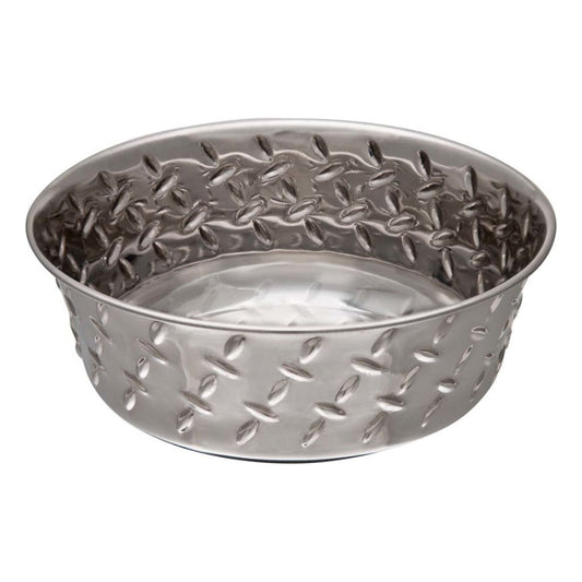 Loving Pets Diamond Plate Bowls with Non Skid Bottom Dog Dish Bowl Silver