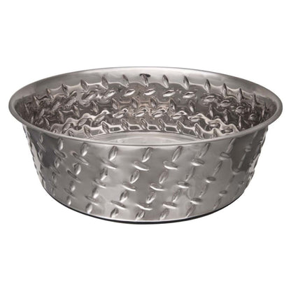 Loving Pets Diamond Plate Bowls with Non Skid Bottom Dog Dish Bowl Silver