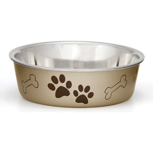 Loving Pets Metallic Dog Bowl Champagne Finish Durable and Stylish Pet Feeding Dish