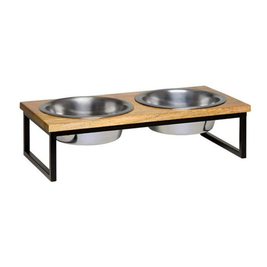 Loving Pets Black Label Raised Wooden Top Diner Pet Bowl with Elevated Stand