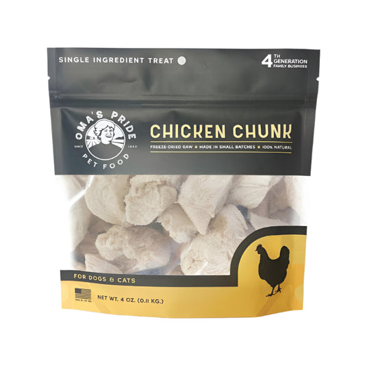 Omas Pride Dog Cat Freeze Dried Chicken Breast Chunks 4oz.