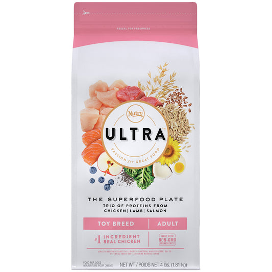 Nutro Products Ultra High Protein Toy Breed Adult Dry Dog Food Trio of Proteins (Chicken, Lamb, & Salmon) 4lb